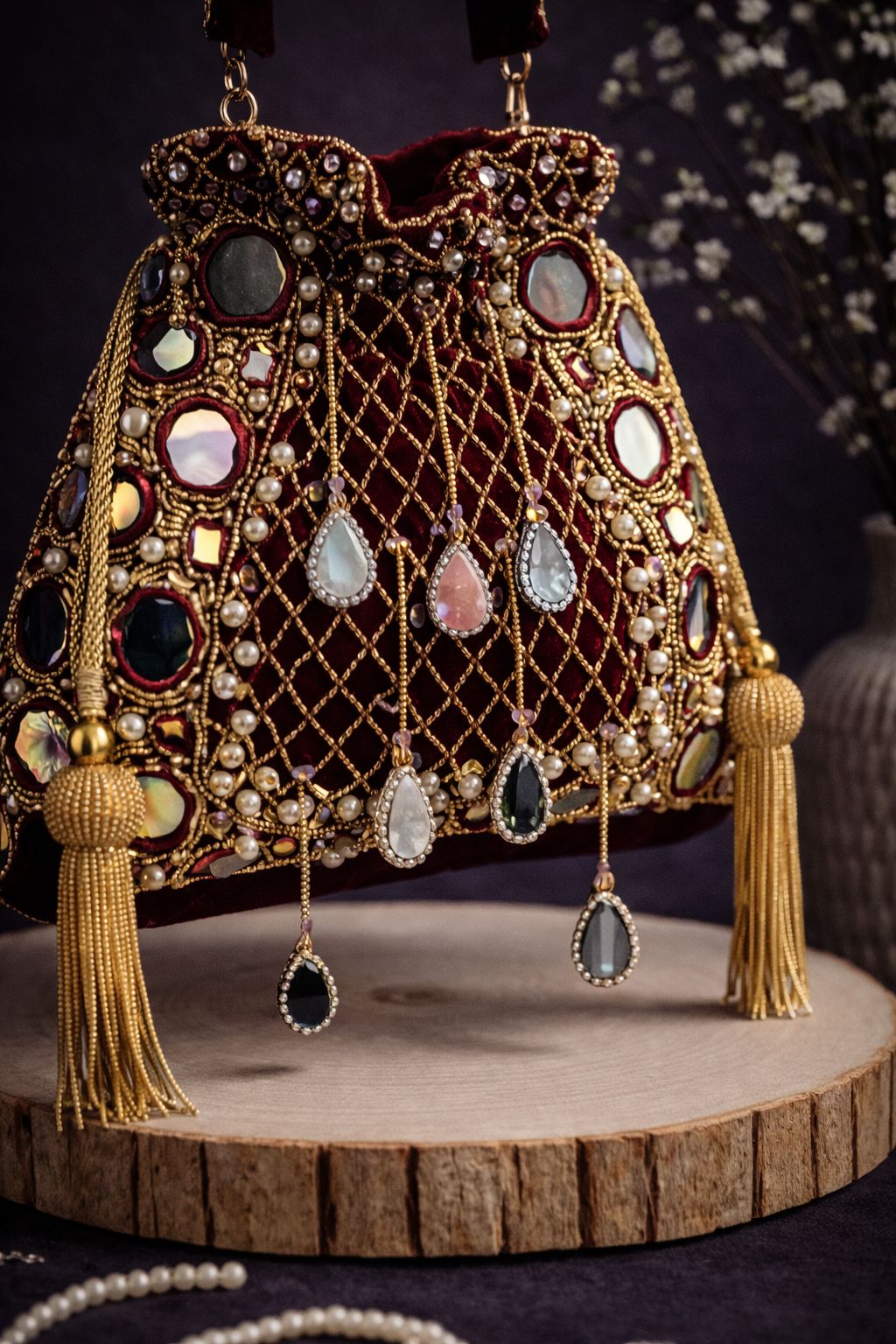Royal Maroon Mirror Potli Bag