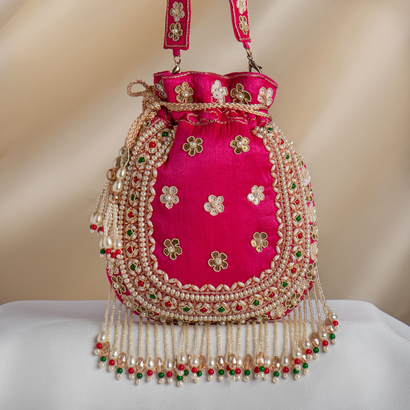Noor Floral Kundan Potli Bag