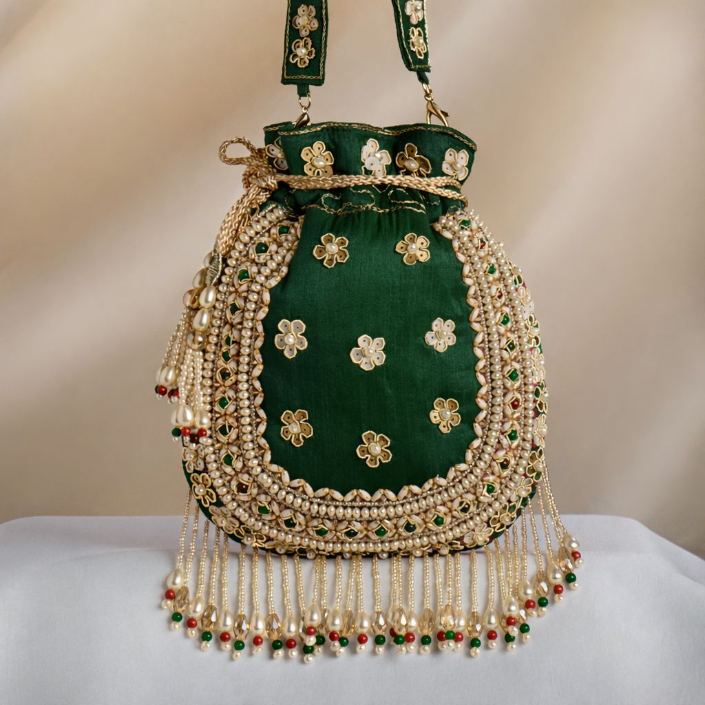 Noor Floral Kundan Potli Bag