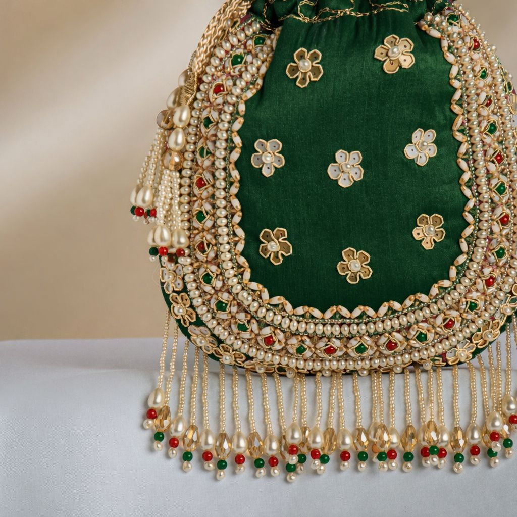 Noor Floral Kundan Potli Bag
