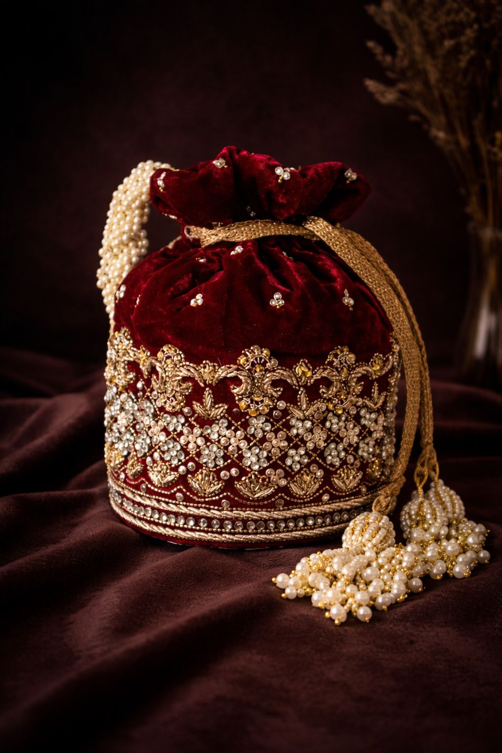 Maroon Velvet Maharani Potli